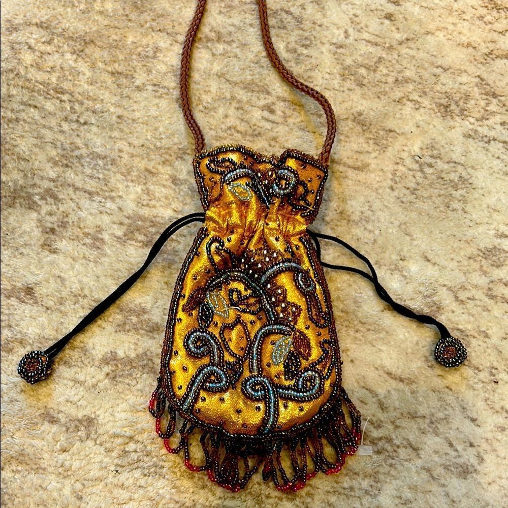 Embroidered Beaded Drawstring Pouch - image 8